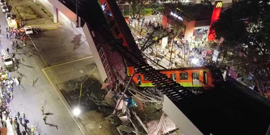 Imagen aérea del accidente en la Línea 12 del Metro