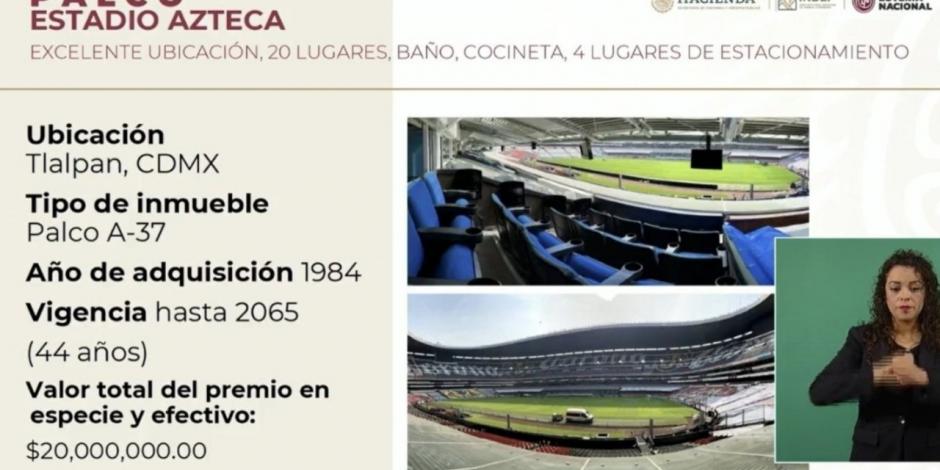 Información sobre el palco en el Estadio Azteca.