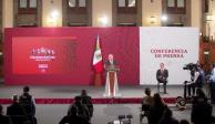 &nbsp;El presidente Andrés Manuel López Obrador durante su conferencia de hoy.