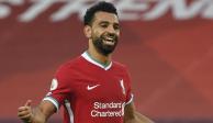 Salah celebra un gol con el Liverpool en la actual campaña de la Premier League.