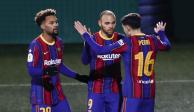 Jugadores del Barcelona festejan un gol en la Copa del Rey el pasado 21 de enero.