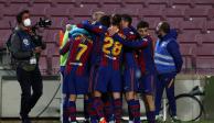 Futbolistas del Barcelona celebran un gol de esta temporada en LaLiga.