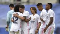 Jugadores del Real Madrid festejan un gol contra el Villarreal el pasado 22 de mayo en LaLiga de España.