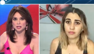 Der. la youtuber cubana, Dina Stars, durante una entrevista televisiva.