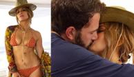 Jennifer Lopez y Ben Affleck celebran su amor con cachondo beso en bikini