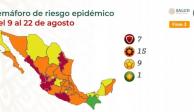 La Ciudad de México se muestra en color rojo, pese a que las autoridades capitalinas anunciaron que permanecía en color naranja.