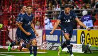 Jugadores del PSG celebra un gol en la Ligue 1