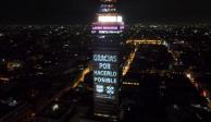 En&nbsp;la Torre Latino se proyectó un video mapping con el mensaje "Gracias por hacerlo posible".