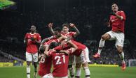 Jugadores del Manchester United celebran un gol ante el Tottenham
