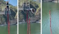 Un hombre sufrió un accidente al practicar bungee jumping y el momento se volvió viral.