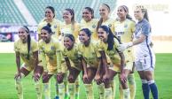 Futbolistas del América previo a un partido del equipo en el Torneo Apertura 2022 de la Liga MX Femenil.
