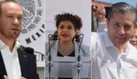 Santiago Taboada (izq.),&nbsp;Clara Brugada (centro) y Giovani Gutiérrez (der.) encabezan la lista de los alcaldes de CDMX mejor evaluados.&nbsp;