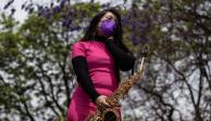 La saxofonista María Elena Ríos, sobreviviente de tentativa de feminicidio por ataque con ácido.