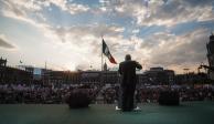Andrés Manuel López Obrador, Presidente de México, durante la concentración en el Zócalo con motivo del 85 aniversario de la Expropiación Petrolera.