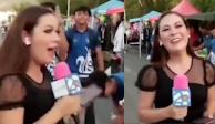 Katy Martínez se sorprendió luego de que un seguidor de Tigres le bajó el pantalón a un amigo mientras realizaba un reportaje en las calles de Monterrey.