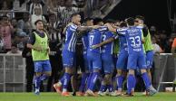 Futbolistas del Monterrey celebran el gol de Germán Berterame contra el Inter Miami en la vuelta de cuartos de final de Concachampions.