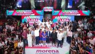 Sheinbaum celebra con liderazgos morenistas y Brugada triunfo de Morena en CDMX.