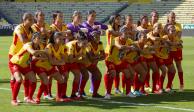 Jugadoras de Monarcas Morelia, antes de un partido en la Liga MX Femenil en marzo de este año.