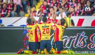 Jugadores del club purépecha celebran un gol en 2019.