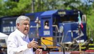 El presidente de México, Andrés Manuel López Obrador, preside supervisión de la rehabilitación de la vía del Ferrocarril del Istmo de Tehuantepec, el 7 de junio de 2020.