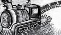 Ilustración de Cuauhtémoc Wetzka, que muestra a niños en un tren.