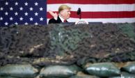 El presidente de Estados Unidos, Donald Trump, hace comentarios a las tropas estadounidenses en una visita no anunciada a la base aérea de Bagram, en Afganistán. 28 de noviembre de 2019.