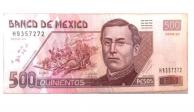Billete de 500 pesos en el que aparece Ignacio Zaragoza