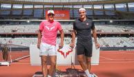 Rafa Nadal y Roger Federer previo a una exhibición