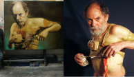 El pintor Arturo Rivera, posando para Pascual Borzelli Iglesias, como parte de un proyecto fotográfico de ocho años.