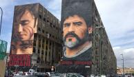 Mural dedicado a Maradona, del artista Jorit Agoch en un edificio de Nápoles.