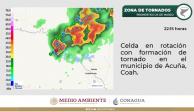 Las autoridades de Ciudad Acuña. Coahuila, activaron la alarma por alerta de tornado alrededor de las 23:00 horas de este miércoles.