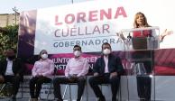 Lorena Cuéllar Cisneros, candidata a gobernadora por la coalición "Juntos Haremos Historia en Tlaxcala".