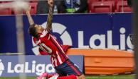 Angel Correa festeja tras anotar el primer gol del Atlético de Madrid en la victoria 2-0 ante Huesca en LaLiga el pasado 22 de abril.