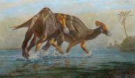 Luis V. Rey y Marco Pineda, paleoartistas, recrearon al dinosaurio en su hábitat natural.