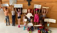 Una niña hizo minicarteles para que sus muñecas también se manifestaran en contra de los abusos que se viven en Colombia