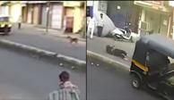 El conductor del mototaxi sacó su pie del vehículo para patear a perrito. Foto: Especial