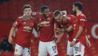 Jugadores del Manchester United celebran una anotación