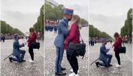 El Ejército de Francia compartió el video de la romántica propuesta, añadiendo una felicitación para la joven pareja