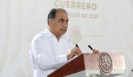 El Gobernador Héctor Astudillo, ayer, en la conferencia mañanera de AMLO.
