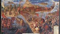 El lienzo "La conquista de Tenochtitlan".