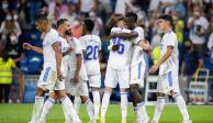 Jugadores del Real Madrid festejan un gol contra el Celta de Vigo el pasado 12 de septiembre, en su último juego previo a su debut en la Champions League.