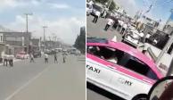 En redes sociales circuló un video en donde se observa la pelea entre dos bandos de taxistas en Tecámac.