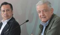 Cuitláhuac García, gobernador de Veracruz y el Presidente Andrés Manuel López Obrador al presentar los avances del plan de apoyo a personas afectadas por el Huracán Grace en Veracruz