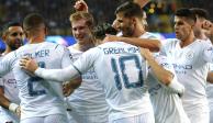 Jugadores del Manchester City celebran un gol ante el Brujas en la Champions League