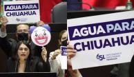 Carmen Rocío González, diputada federal del PAN, mostró un emoticono impreso de payaso; detrás de ella un cartel decía "Agua para 'Chiuahua'".