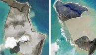 El antes y después del volcán Hunga-Tonga-Hunga-Ha’apai