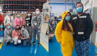 En las imágenes se puede ver a los empleados de Aptiv Saltillo lucir ropa propia para dormir o protegerse del frío