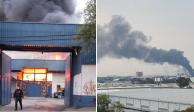 Se registra un fuerte incendio en una fábrica ubicada en la colonia Coltongo, alcaldía Azcapotzalco.