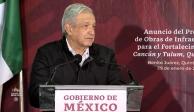 El Presidente Andrés Manuel López Obrador durante la presentación del programa de Obras de Infraestructura para el Fortalecimiento de Cancún y Tulum, Quintana Roo.