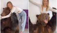 Capturas del video donde la joven lleva al oso a su casa
